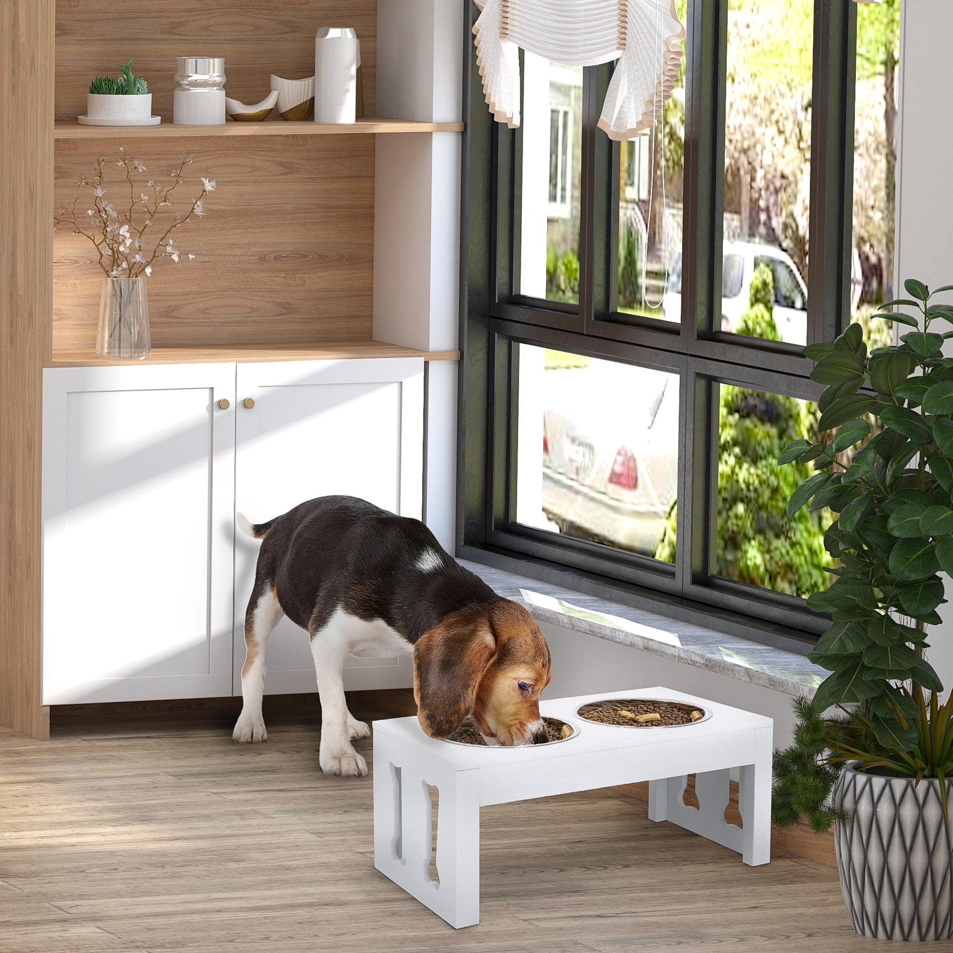 KFX-9449917 Elevated 23" Dog Feeding Station with Stainless Steel Bowls for Improved Digestion