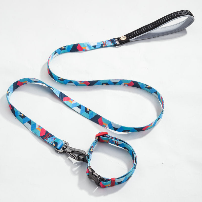 KFX-9453501 Geometric Pattern Polyester Pet Leash and Collar Set