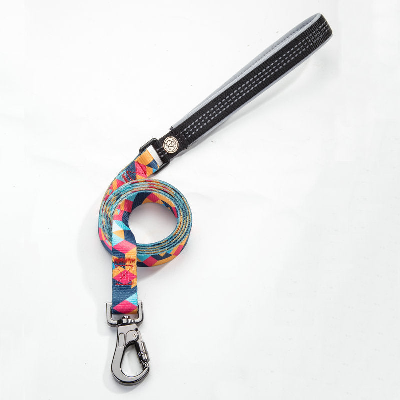 KFX-9453501 Geometric Pattern Polyester Pet Leash and Collar Set