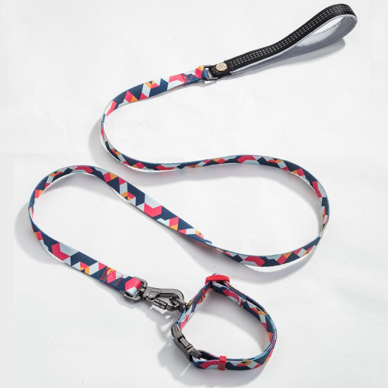 KFX-9453501 Geometric Pattern Polyester Pet Leash and Collar Set