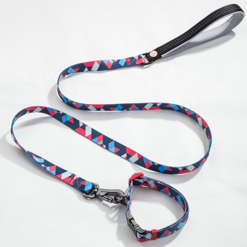 KFX-9453501 Geometric Pattern Polyester Pet Leash and Collar Set