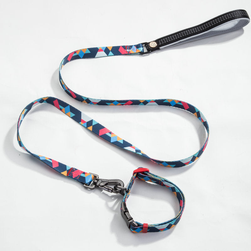 KFX-9453501 Geometric Pattern Polyester Pet Leash and Collar Set