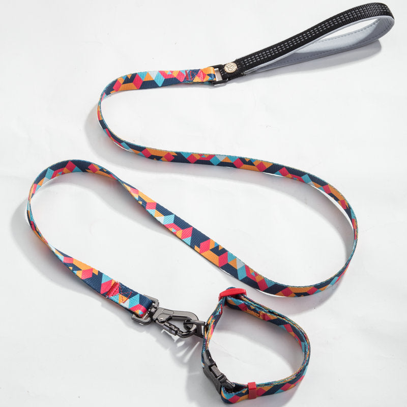 KFX-9453501 Geometric Pattern Polyester Pet Leash and Collar Set