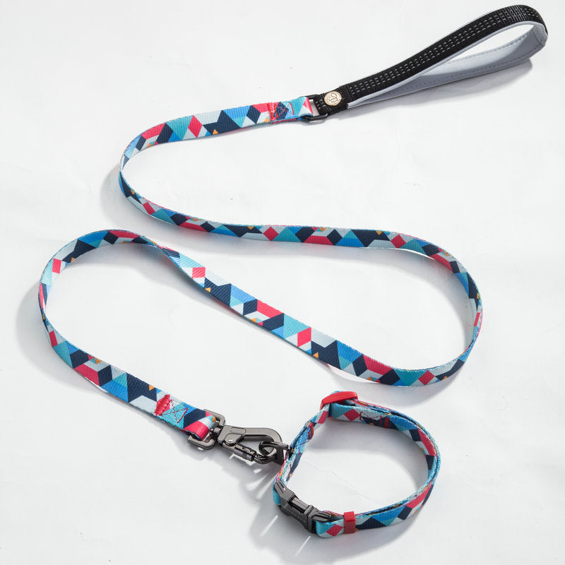 KFX-9453501 Geometric Pattern Polyester Pet Leash and Collar Set