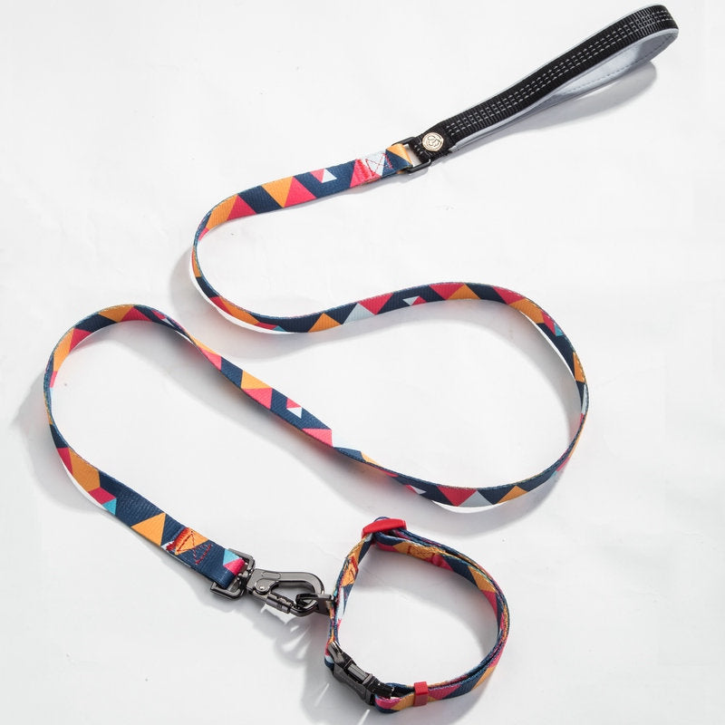 KFX-9453501 Geometric Pattern Polyester Pet Leash and Collar Set