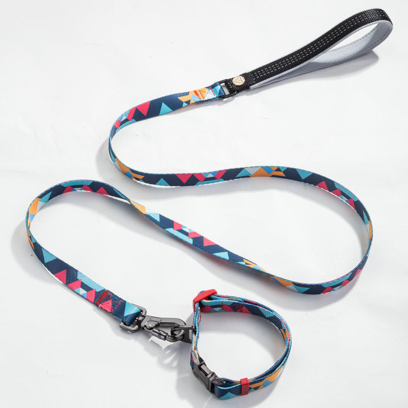 KFX-9453501 Geometric Pattern Polyester Pet Leash and Collar Set