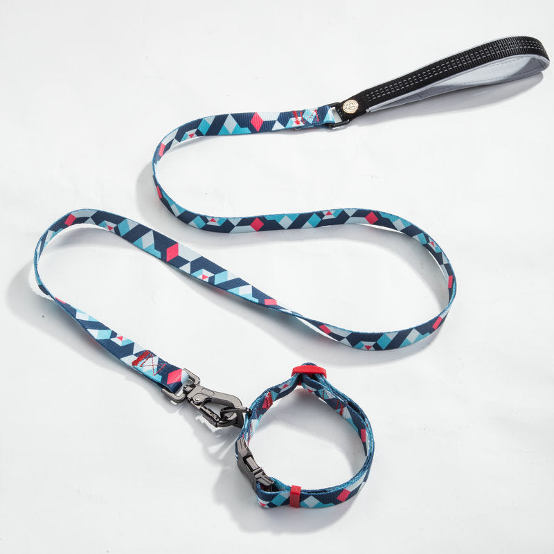 KFX-9453501 Geometric Pattern Polyester Pet Leash and Collar Set