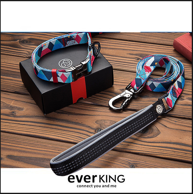 KFX-9453501 Geometric Pattern Polyester Pet Leash and Collar Set