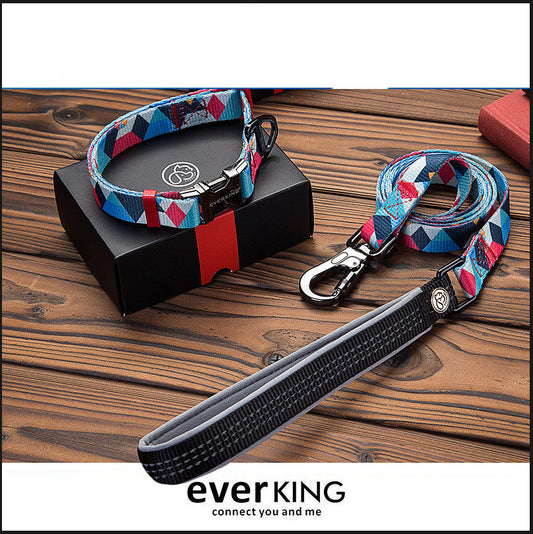 KFX-9453501 Geometric Pattern Polyester Pet Leash and Collar Set