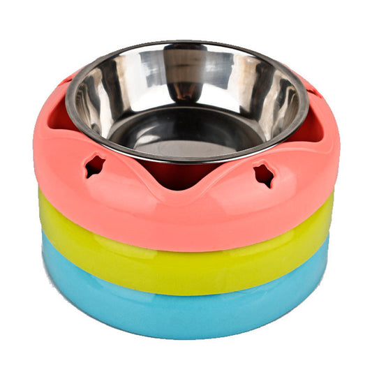 KFX-9453885 Stainless Steel Pet Bowl with PP Base – Color Options: Blue, Yellow, Red, 18.1 cm Diameter, 4 cm Height