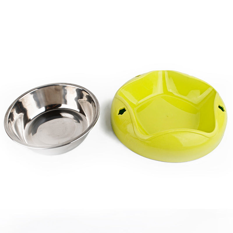 KFX-9453885 Stainless Steel Pet Bowl with PP Base – Color Options: Blue, Yellow, Red, 18.1 cm Diameter, 4 cm Height