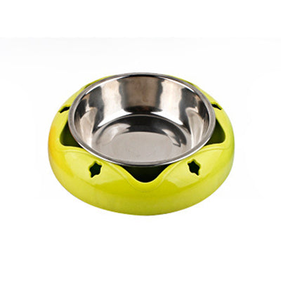 KFX-9453885 Stainless Steel Pet Bowl with PP Base – Color Options: Blue, Yellow, Red, 18.1 cm Diameter, 4 cm Height