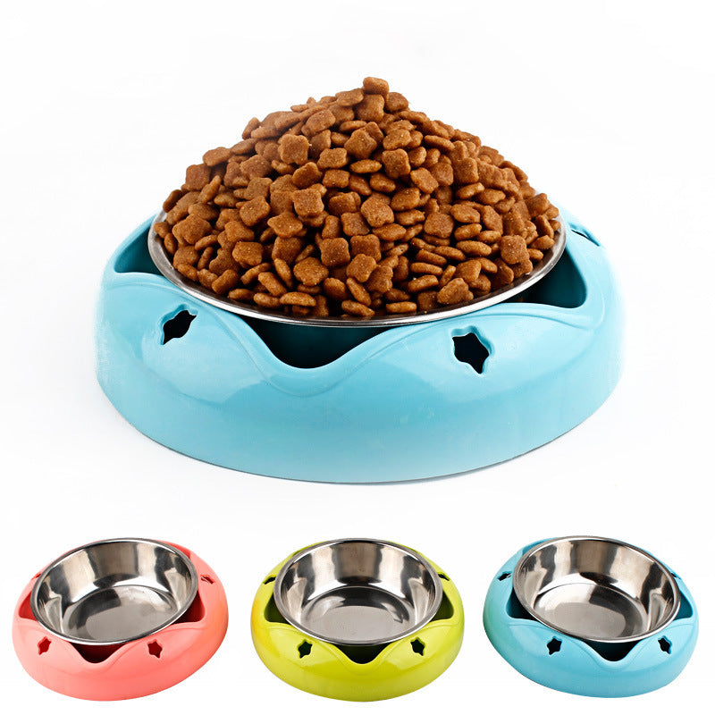 KFX-9453885 Stainless Steel Pet Bowl with PP Base – Color Options: Blue, Yellow, Red, 18.1 cm Diameter, 4 cm Height