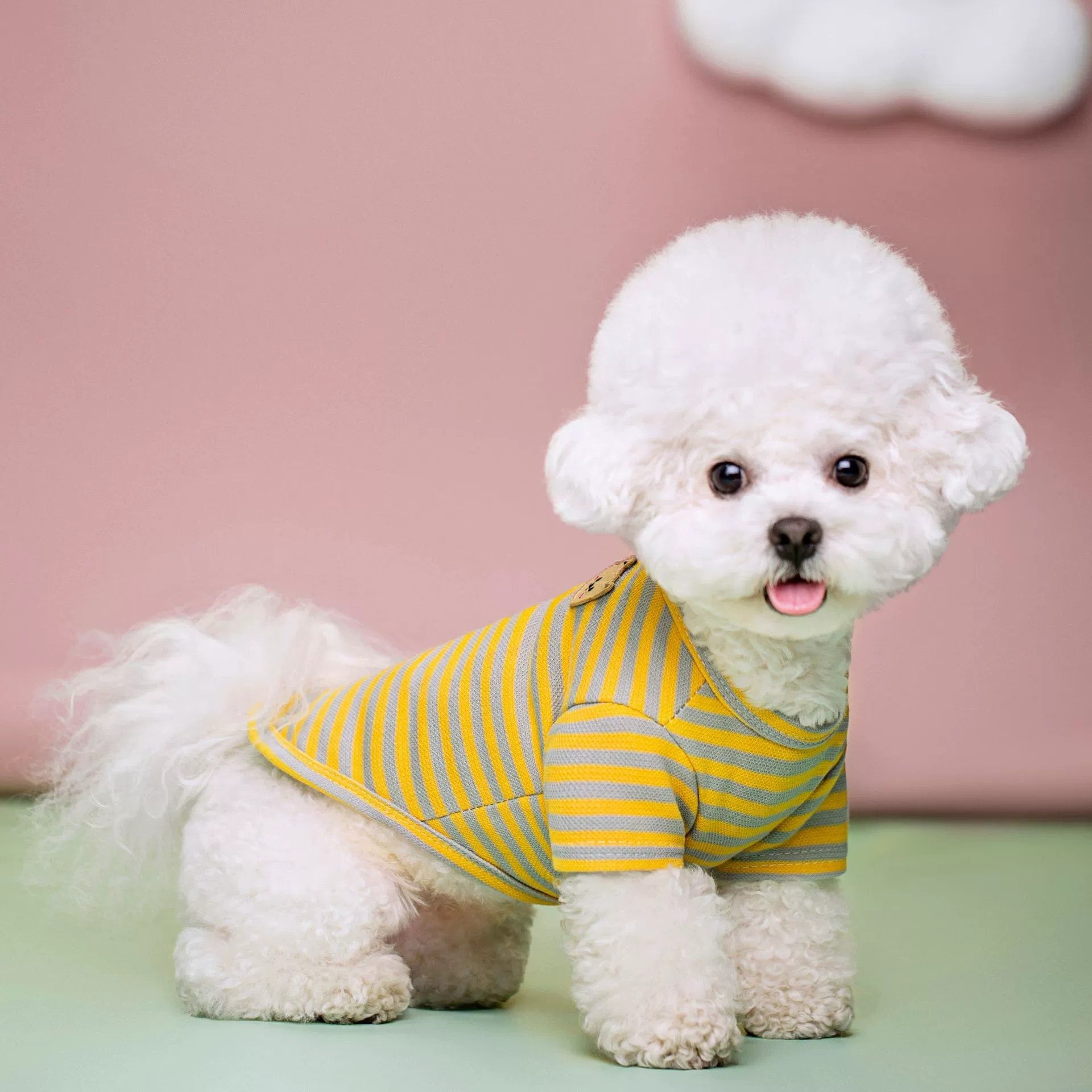KFX-9454269 Breathable Cotton T-Shirt for Pets in Blue, Pink, Green, Purple, and Yellow - Sizes S to 2XL
