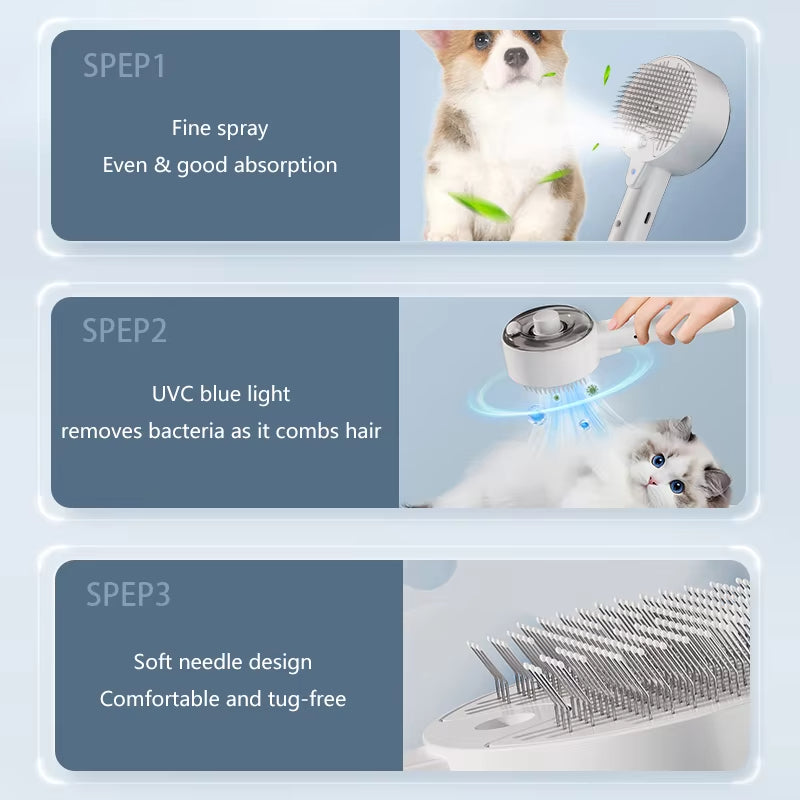 KFX-9455293 Electric Pet Grooming Brush with Steam Massage and Shedding Sprayer Tool