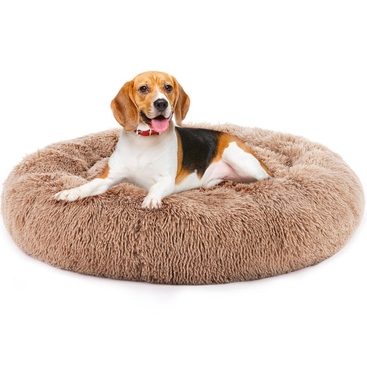 KFX-9455549 Fluffy Plush Faux Fur Cat Bed - 24 Inch Anti-Slip Design for Pets Up to 25 lbs
