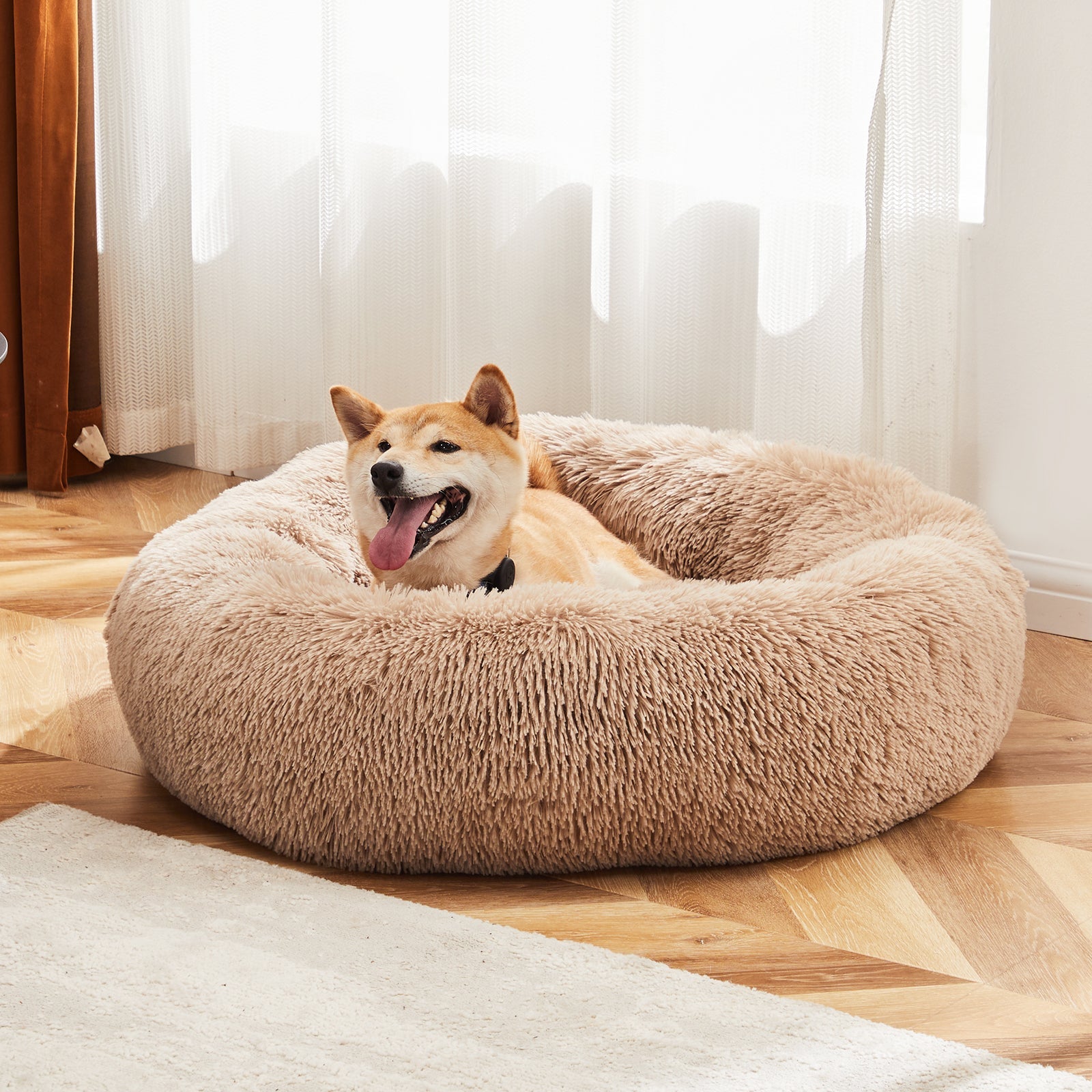 KFX-9455549 Fluffy Plush Faux Fur Cat Bed - 24 Inch Anti-Slip Design for Pets Up to 25 lbs
