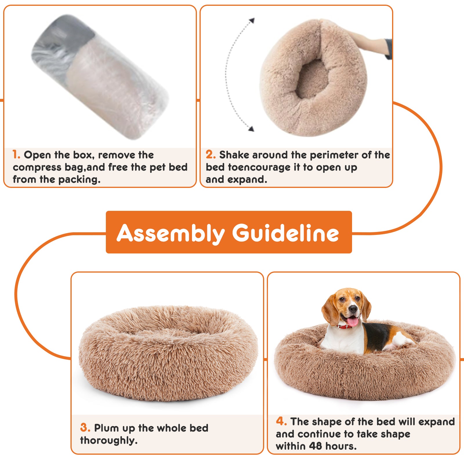 KFX-9455549 Fluffy Plush Faux Fur Cat Bed - 24 Inch Anti-Slip Design for Pets Up to 25 lbs