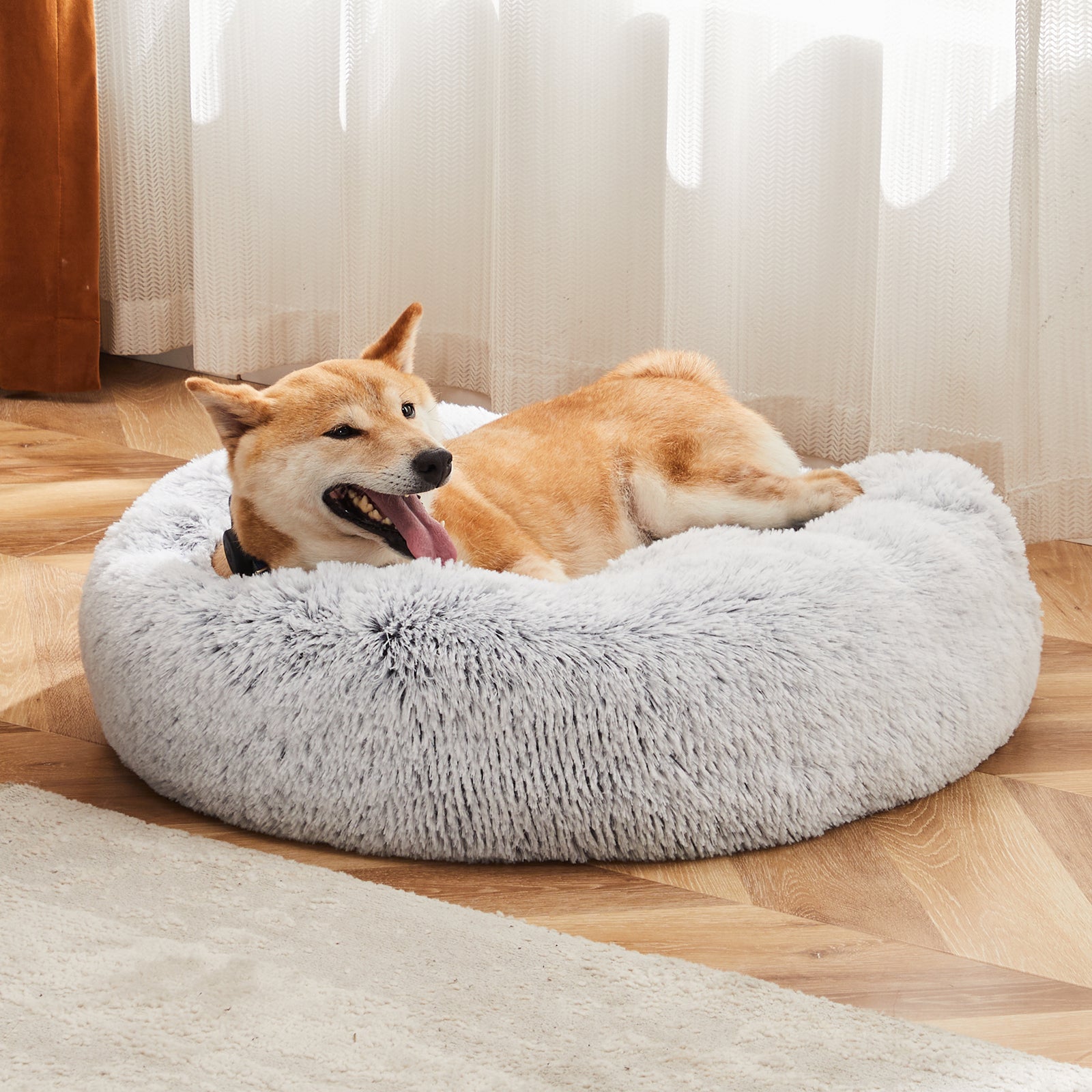 KFX-9455549 Fluffy Plush Faux Fur Cat Bed - 24 Inch Anti-Slip Design for Pets Up to 25 lbs