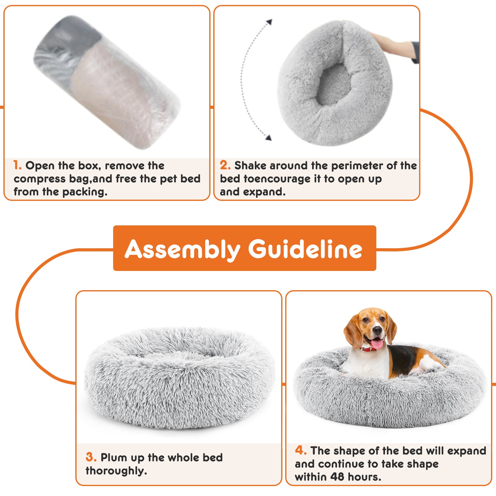 KFX-9455549 Fluffy Plush Faux Fur Cat Bed - 24 Inch Anti-Slip Design for Pets Up to 25 lbs