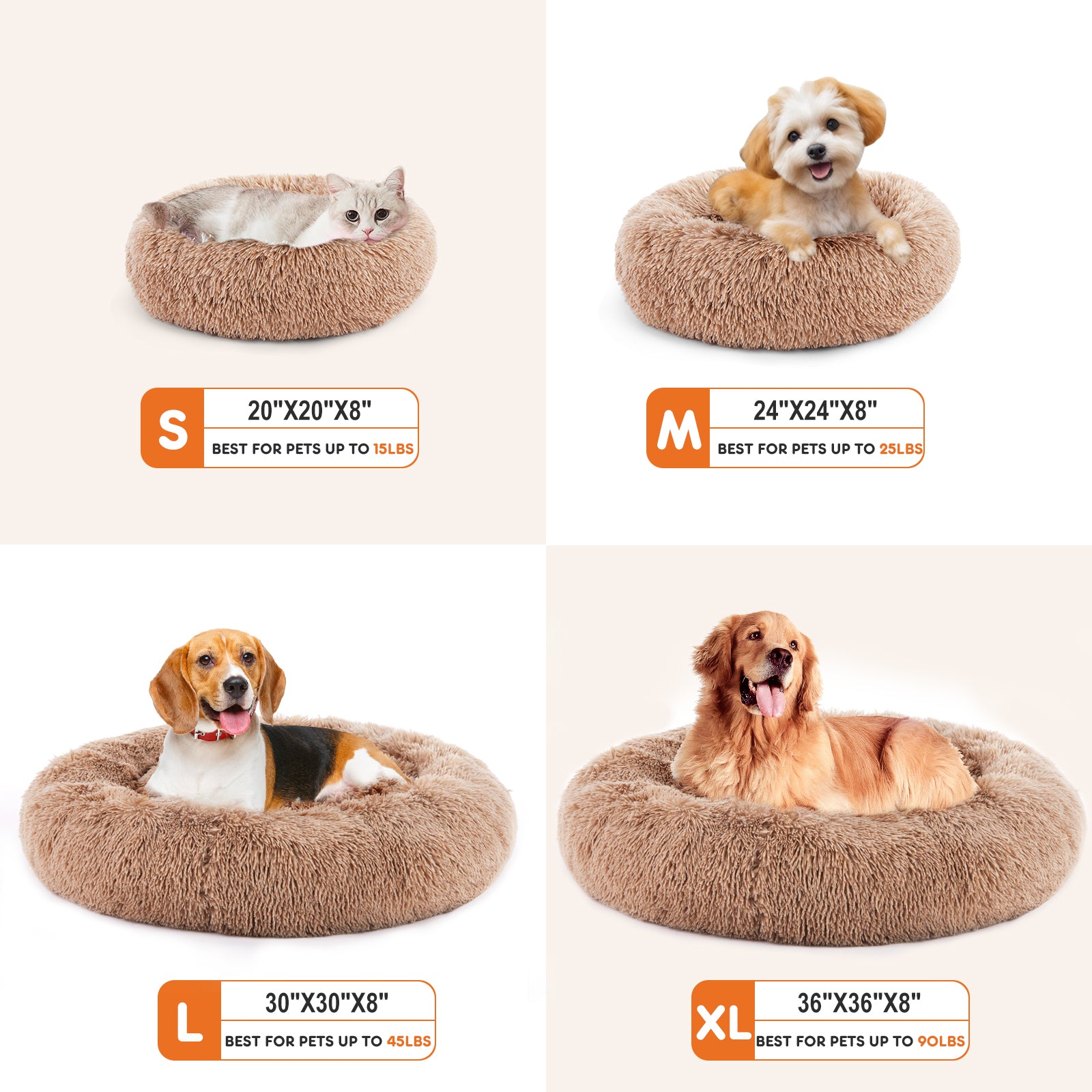 KFX-9455549 Fluffy Plush Faux Fur Cat Bed - 24 Inch Anti-Slip Design for Pets Up to 25 lbs