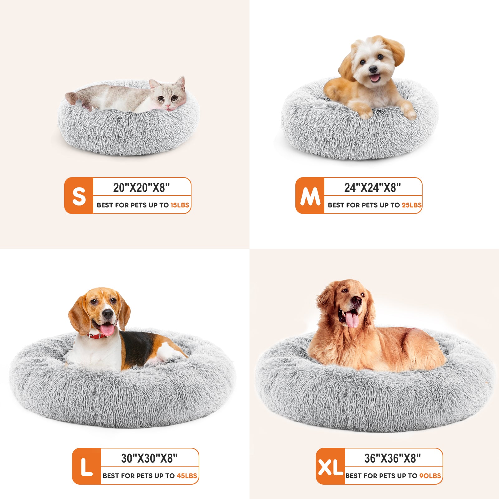 KFX-9455549 Fluffy Plush Faux Fur Cat Bed - 24 Inch Anti-Slip Design for Pets Up to 25 lbs