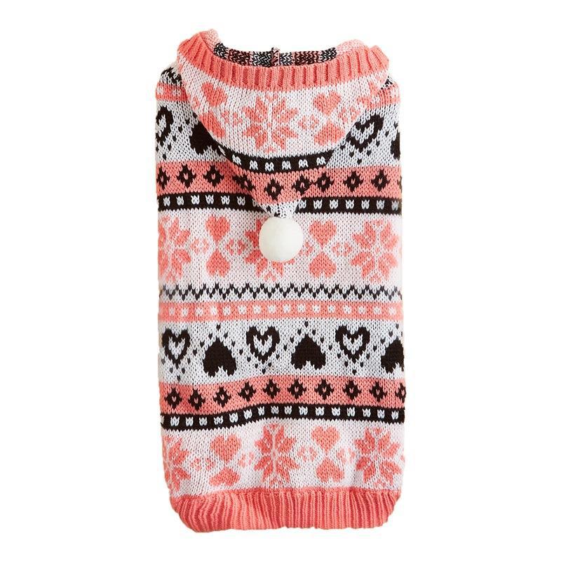 KFX-9457469 Warm Knitted Dog Sweater with Snowflake Love Stripes in Pink, Blue, Gray - for All Sizes