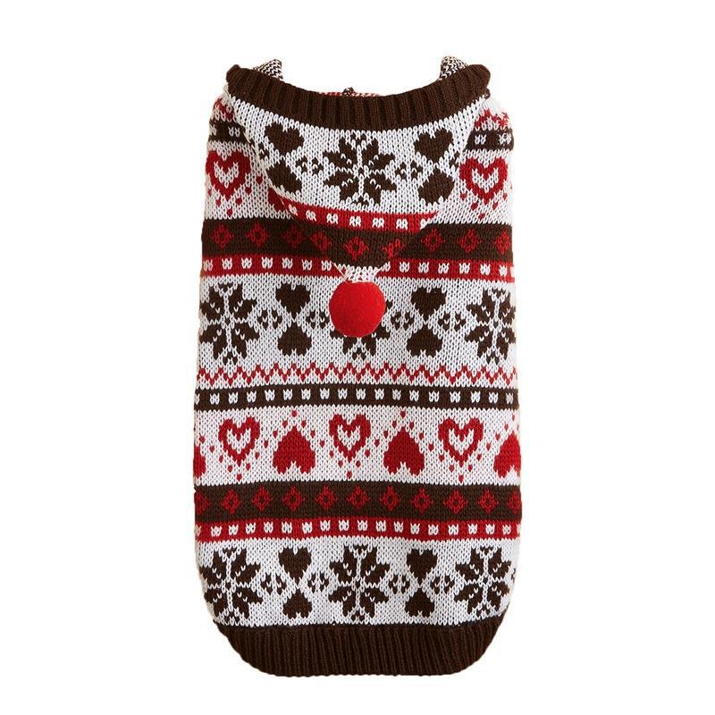 KFX-9457469 Warm Knitted Dog Sweater with Snowflake Love Stripes in Pink, Blue, Gray - for All Sizes