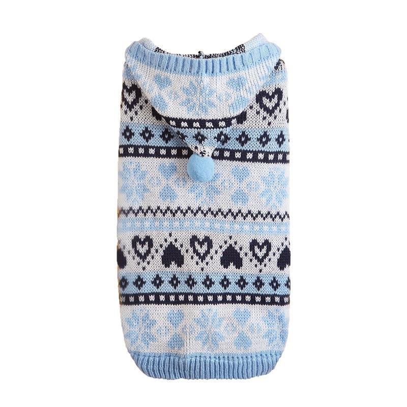KFX-9457469 Warm Knitted Dog Sweater with Snowflake Love Stripes in Pink, Blue, Gray - for All Sizes