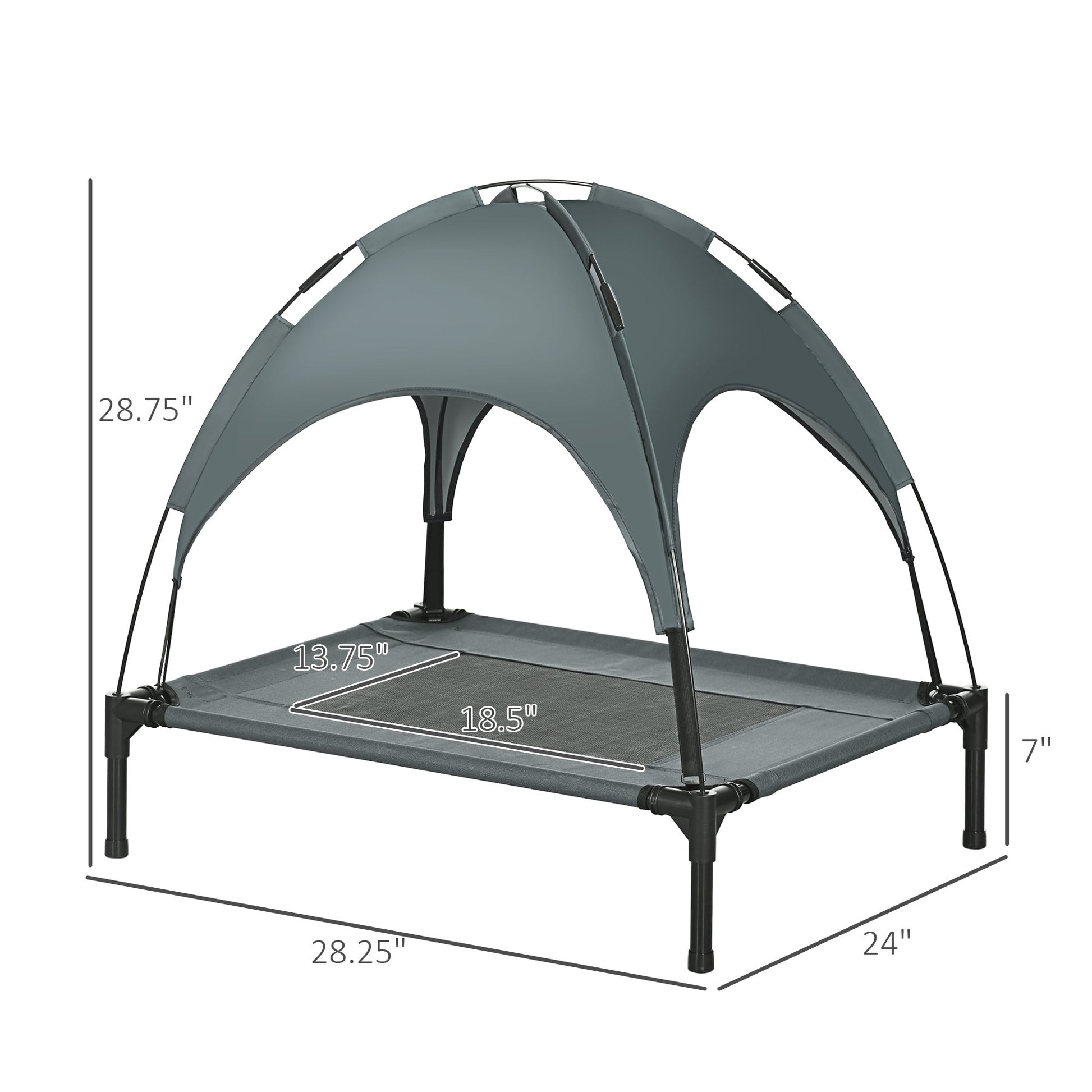 KFX-9458109 Elevated Dog Bed with Removable Canopy Shade, Outdoor Cot for Medium Pets, 30-Inch Gray