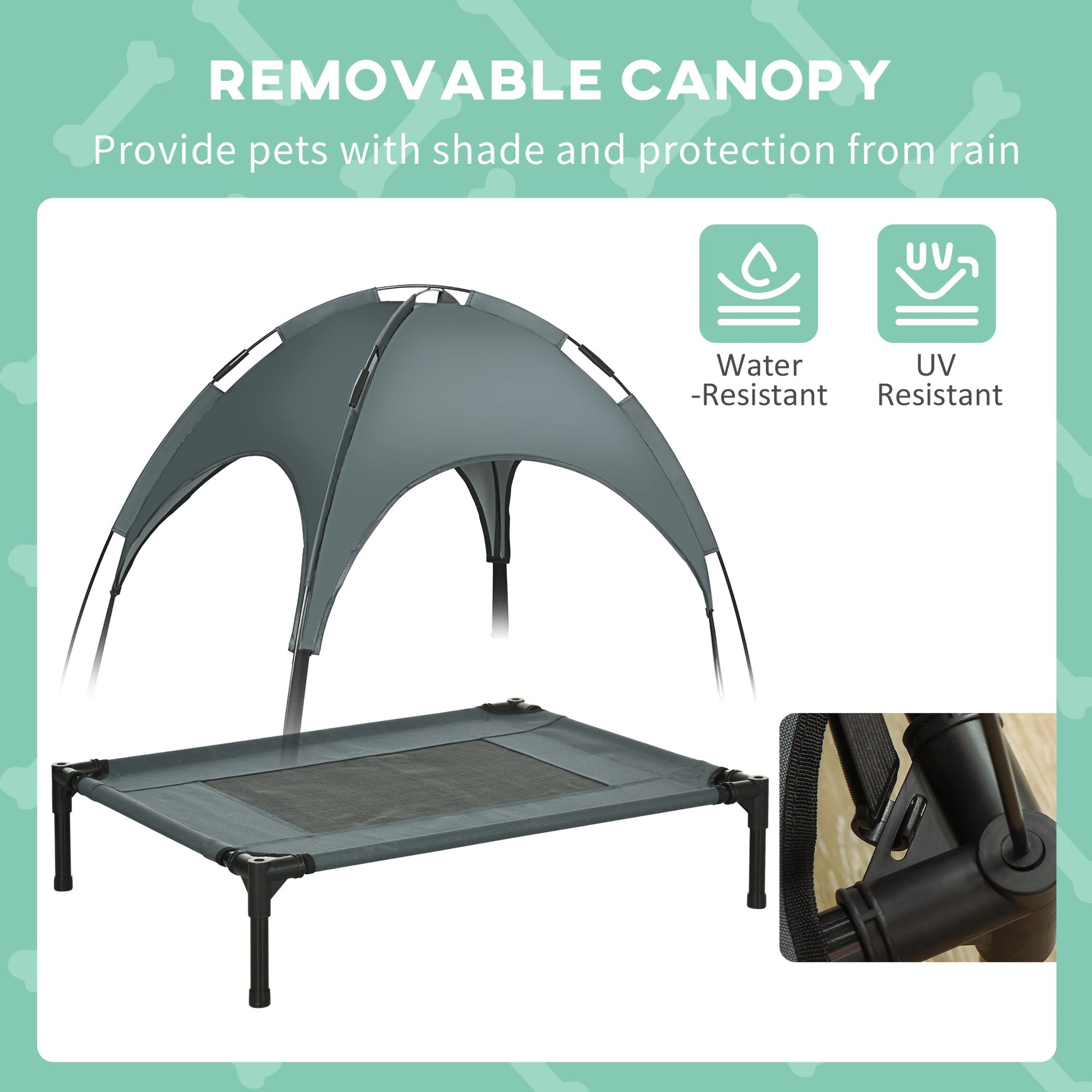 KFX-9458109 Elevated Dog Bed with Removable Canopy Shade, Outdoor Cot for Medium Pets, 30-Inch Gray