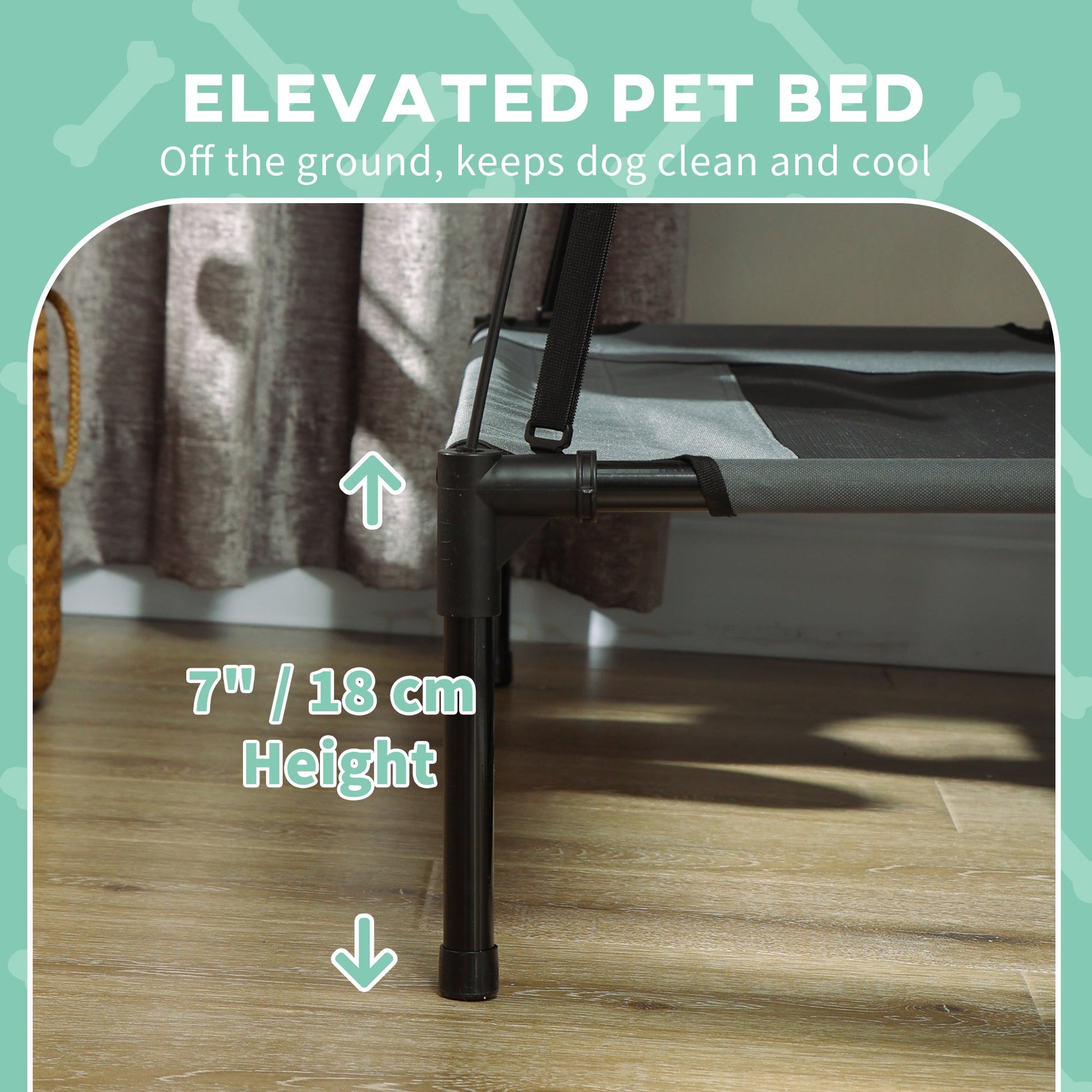 KFX-9458109 Elevated Dog Bed with Removable Canopy Shade, Outdoor Cot for Medium Pets, 30-Inch Gray