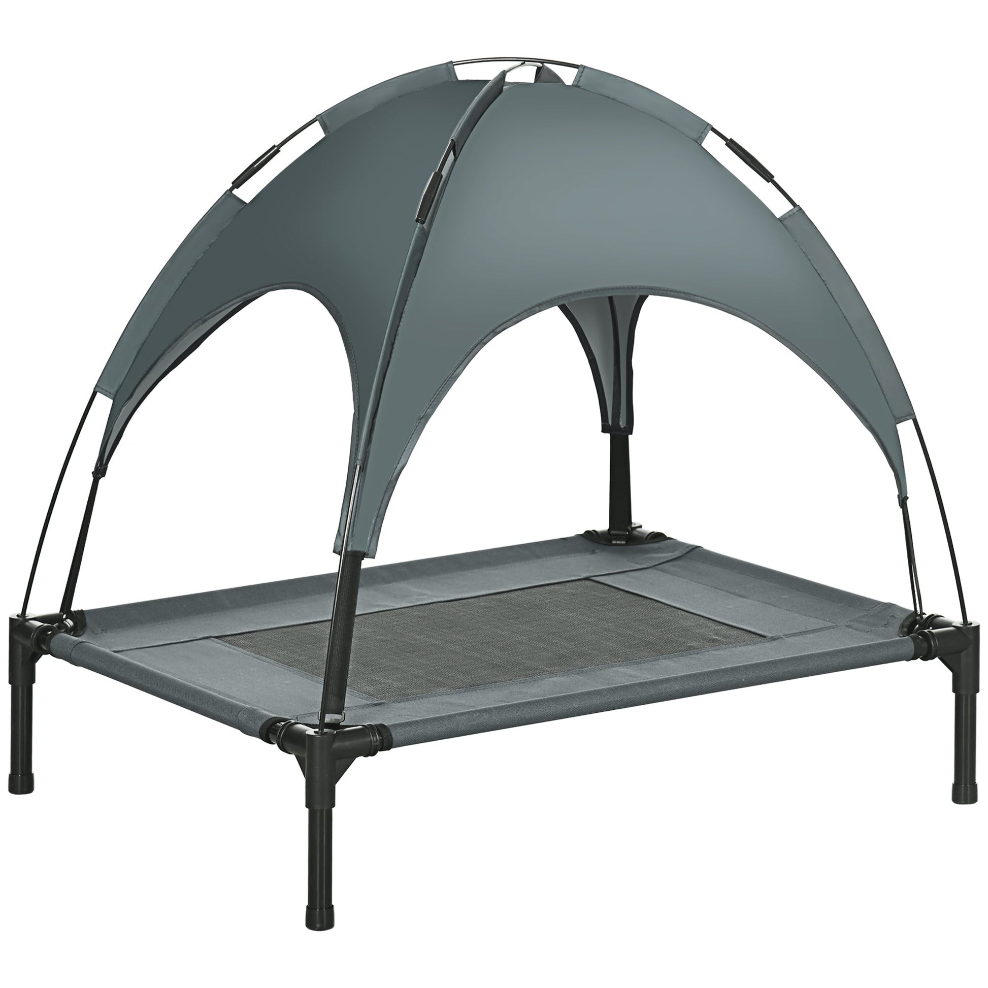 KFX-9458109 Elevated Dog Bed with Removable Canopy Shade, Outdoor Cot for Medium Pets, 30-Inch Gray