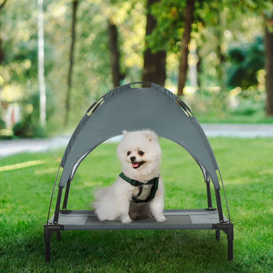 KFX-9458109 Elevated Dog Bed with Removable Canopy Shade, Outdoor Cot for Medium Pets, 30-Inch Gray