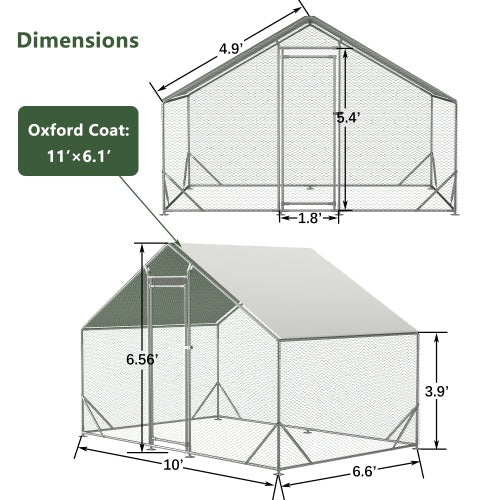 KFX-9463101 Large Walk-In Metal Chicken Coop with Waterproof Cover and Galvanized Wire for Poultry and Small Animals