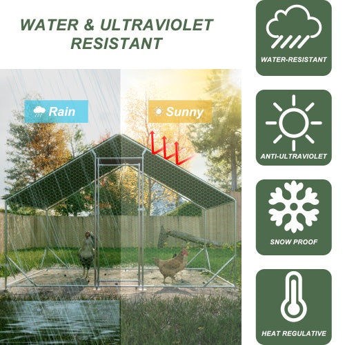 KFX-9463101 Large Walk-In Metal Chicken Coop with Waterproof Cover and Galvanized Wire for Poultry and Small Animals