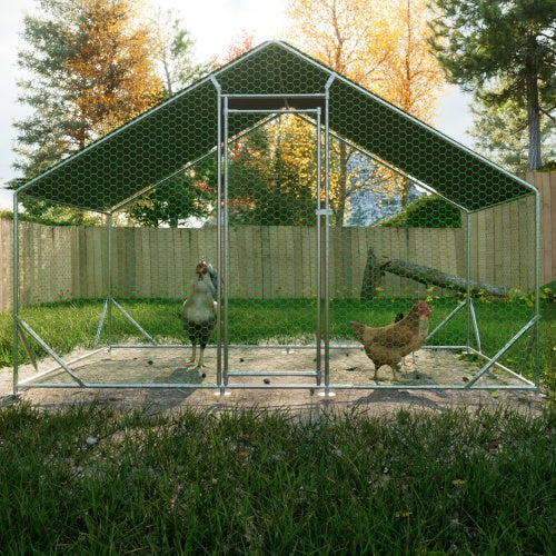 KFX-9463101 Large Walk-In Metal Chicken Coop with Waterproof Cover and Galvanized Wire for Poultry and Small Animals
