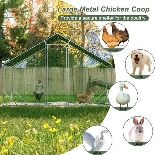 KFX-9463101 Large Walk-In Metal Chicken Coop with Waterproof Cover and Galvanized Wire for Poultry and Small Animals
