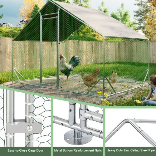 KFX-9463101 Large Walk-In Metal Chicken Coop with Waterproof Cover and Galvanized Wire for Poultry and Small Animals