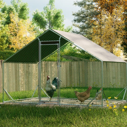 KFX-9463101 Large Walk-In Metal Chicken Coop with Waterproof Cover and Galvanized Wire for Poultry and Small Animals