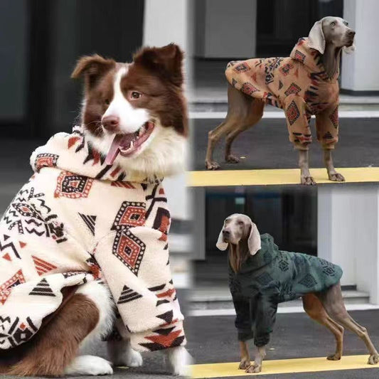 KFX-9463997 Thick Warm Arctic Fleece Winter Coat for Large Dogs in Beige Apricot and Green
