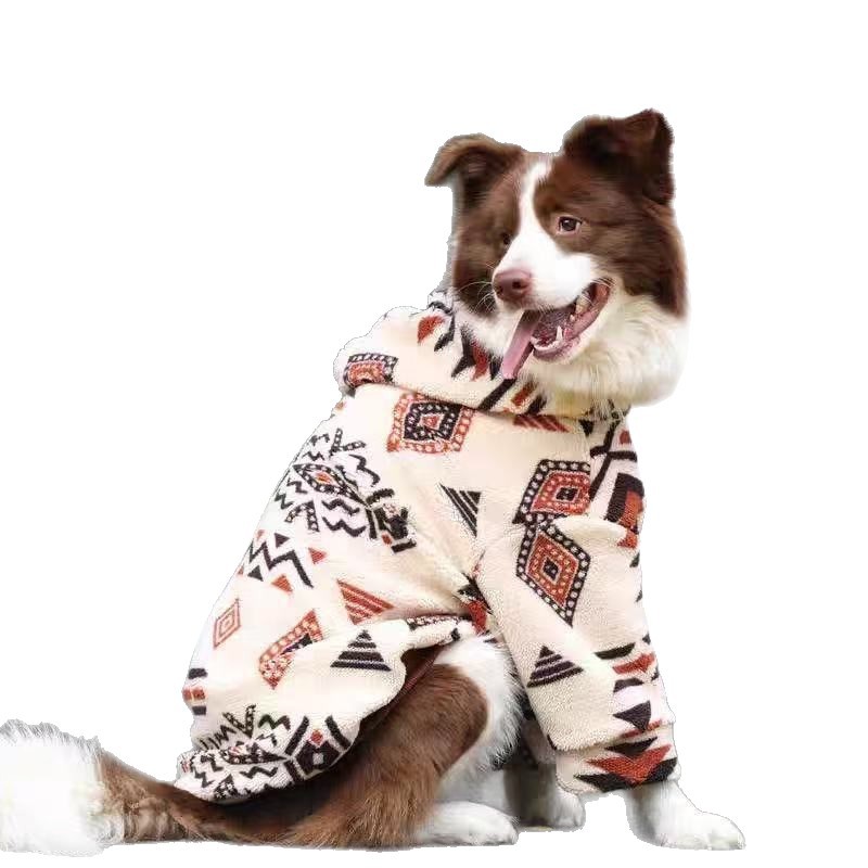 KFX-9463997 Thick Warm Arctic Fleece Winter Coat for Large Dogs in Beige Apricot and Green