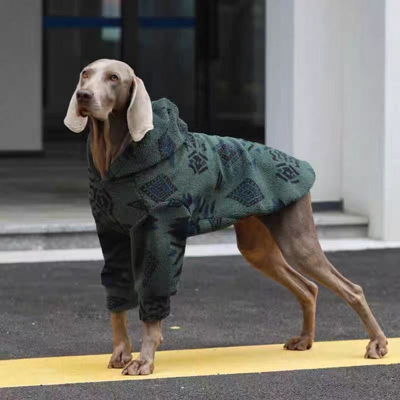 KFX-9463997 Thick Warm Arctic Fleece Winter Coat for Large Dogs in Beige Apricot and Green