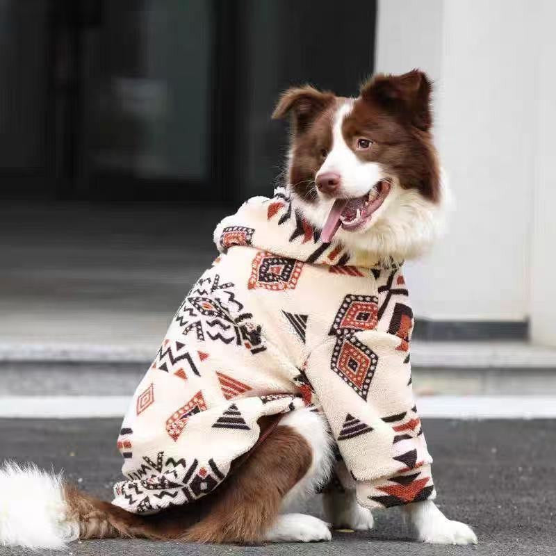 KFX-9463997 Thick Warm Arctic Fleece Winter Coat for Large Dogs in Beige Apricot and Green