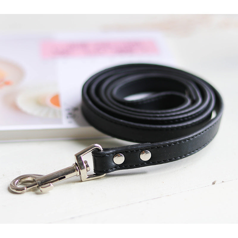 KFX-9465021 Leather Pet Leash and Collar Set - Small and Medium Sizes Available