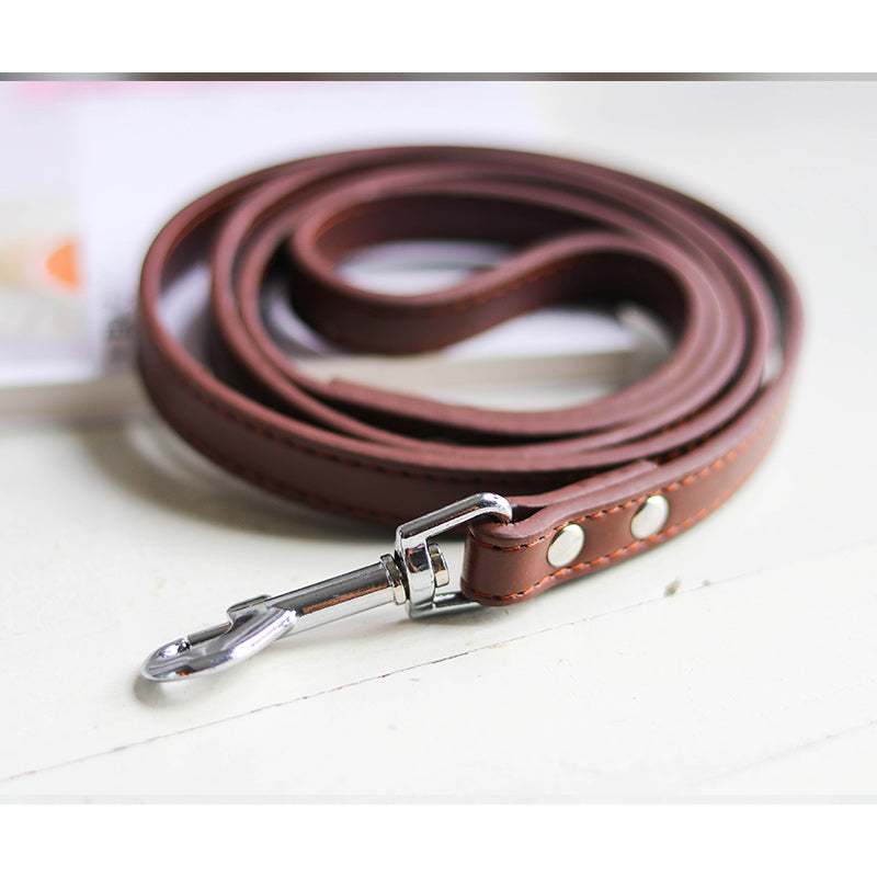 KFX-9465021 Leather Pet Leash and Collar Set - Small and Medium Sizes Available