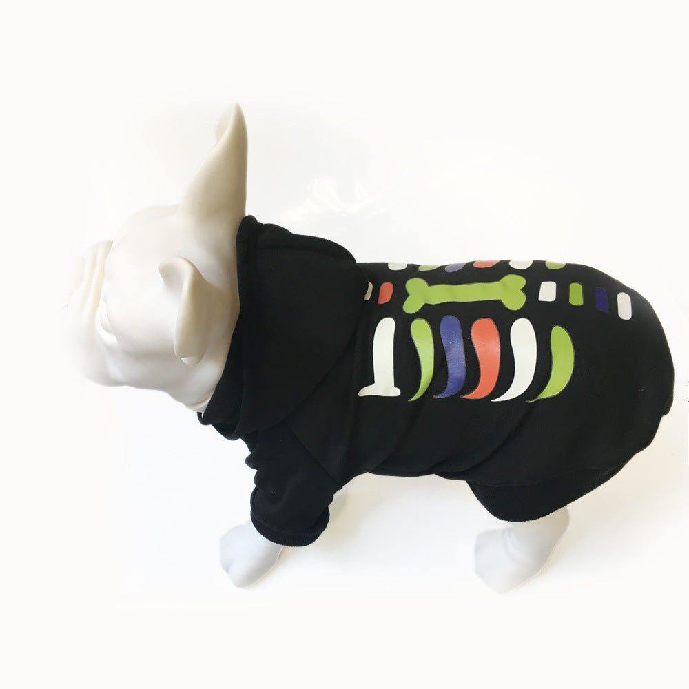 KFX-9470269 Holiday Dress Coat and Cotton Sweater for Small and Medium-sized Dogs in Halloween Bones Design