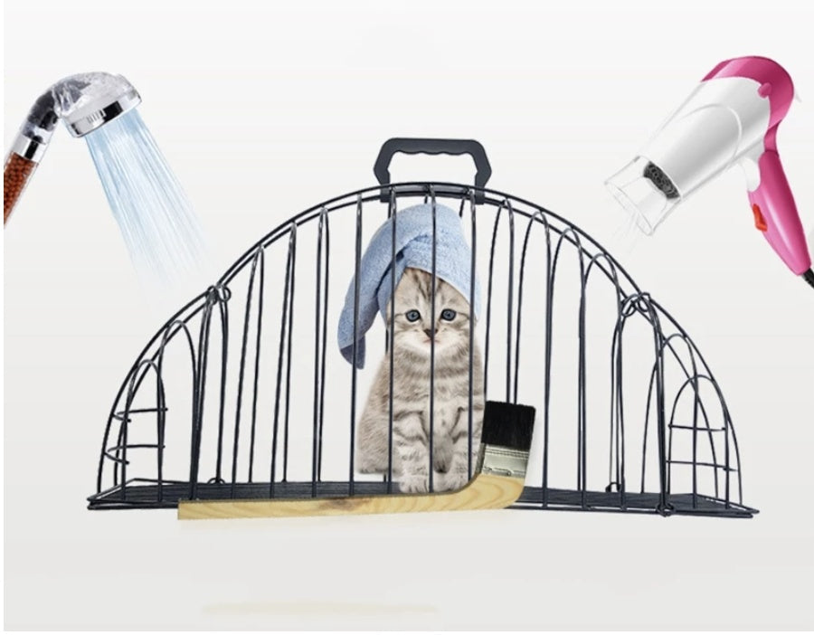 KFX-9472829 Stainless Steel Cat Bath and Transport Cage for Pets Under 3 kg - Compact Size 46.5*14*17.5cm