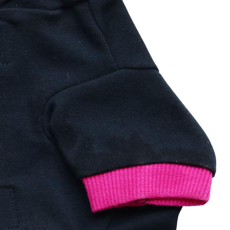 KFX-9473341 Hooded Cotton T-Shirt for Small Dogs - Comfortable Leisure Wear in Black with Rose Red Edging
