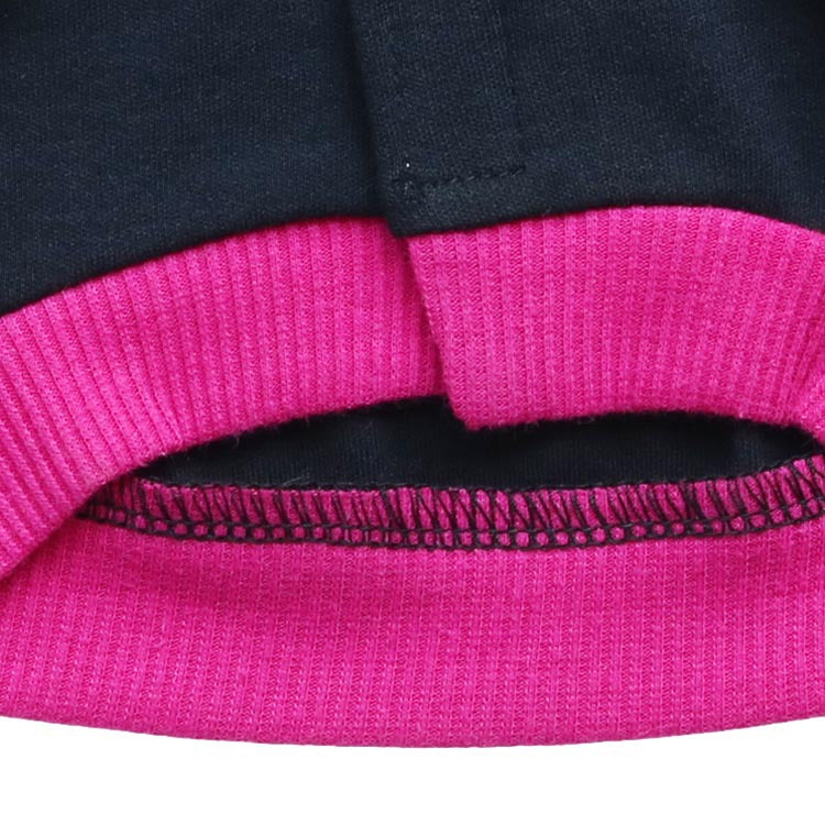 KFX-9473341 Hooded Cotton T-Shirt for Small Dogs - Comfortable Leisure Wear in Black with Rose Red Edging